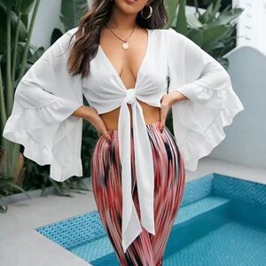 SHEIN White Tie-Front Crop Top